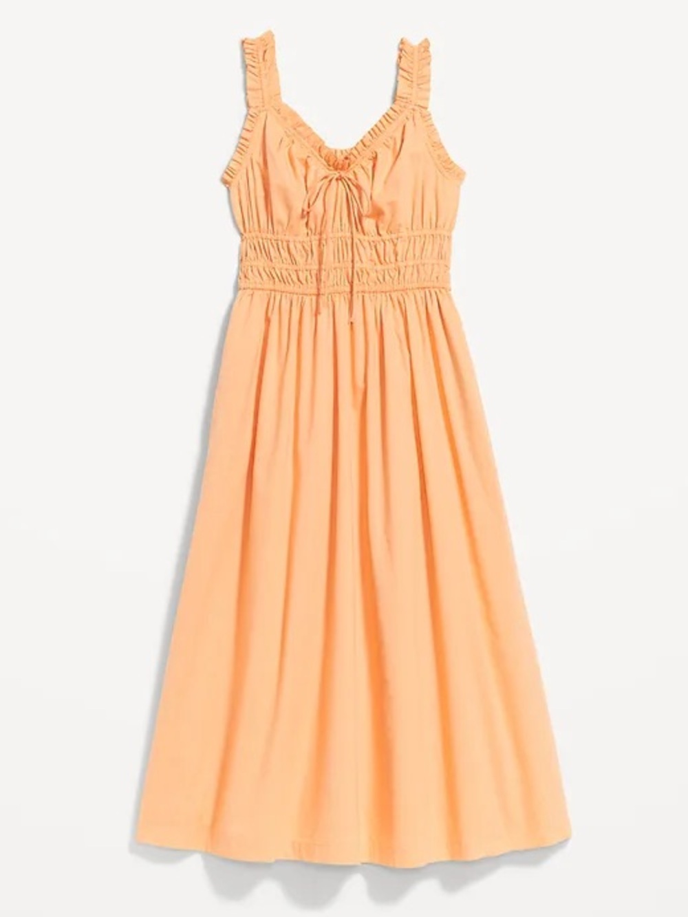 Old Navy waist defined Peach Ruffled Smocked Midi Dress
